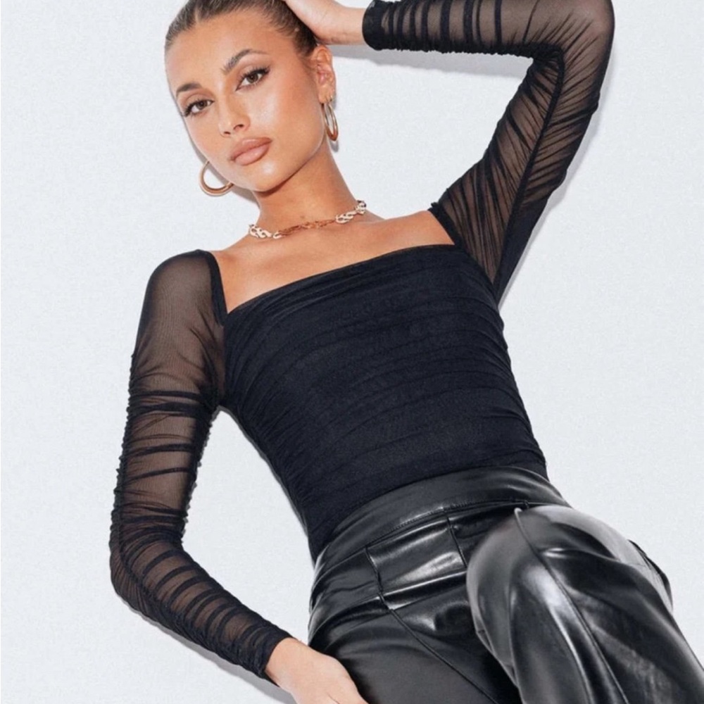 Princess Polly Black Mesh Long Sleeve Top